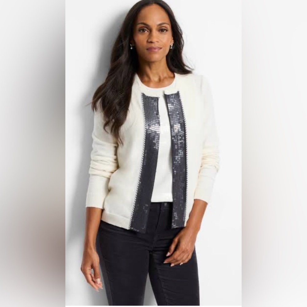 Nic + Zoe Sequined Trim Cardigan NEW size Large